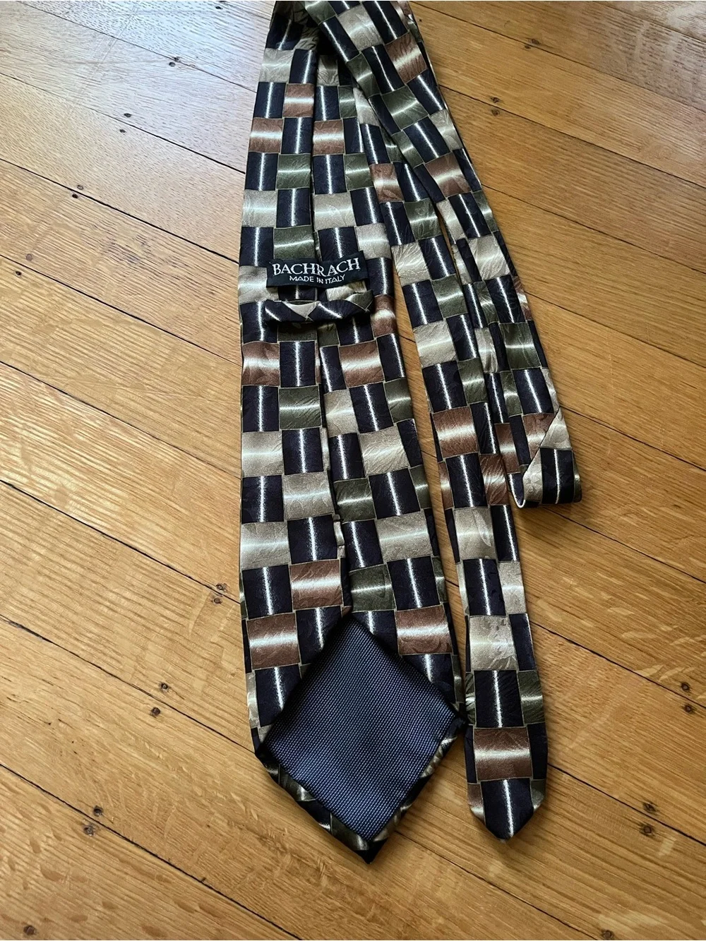 Bachrach Olive, Brown & Black Checkerboard Silk Tie